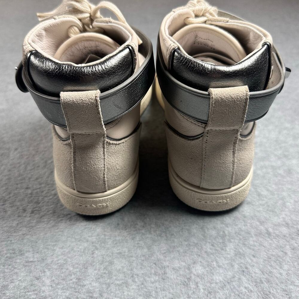 Coach C213 High Top Sneakers White Silver Leather Suede 9.5 - Picture 9 of 14